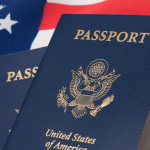 Expat women documents U.S. with two passports and USA flag